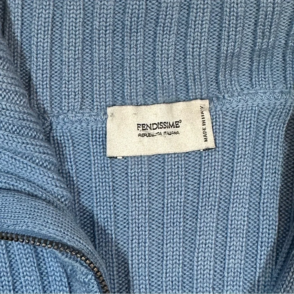 Fendi Women’s Blue Full Zip Collared Ribbed Knit Cardigan Size 10